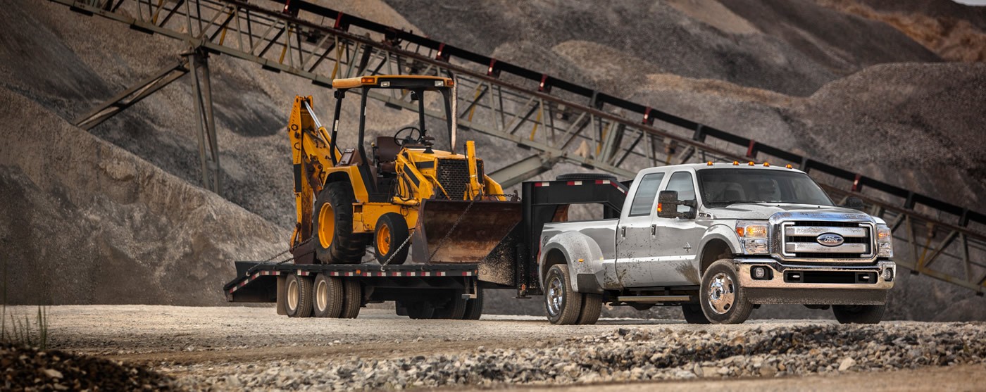 Silver Ford 3500 Series Truck with Power Stroke Diesel Engine