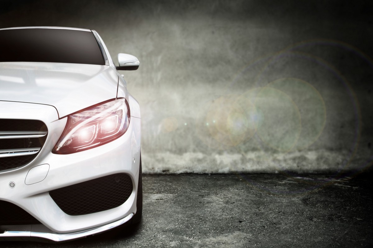 performance vehicle with headlight on